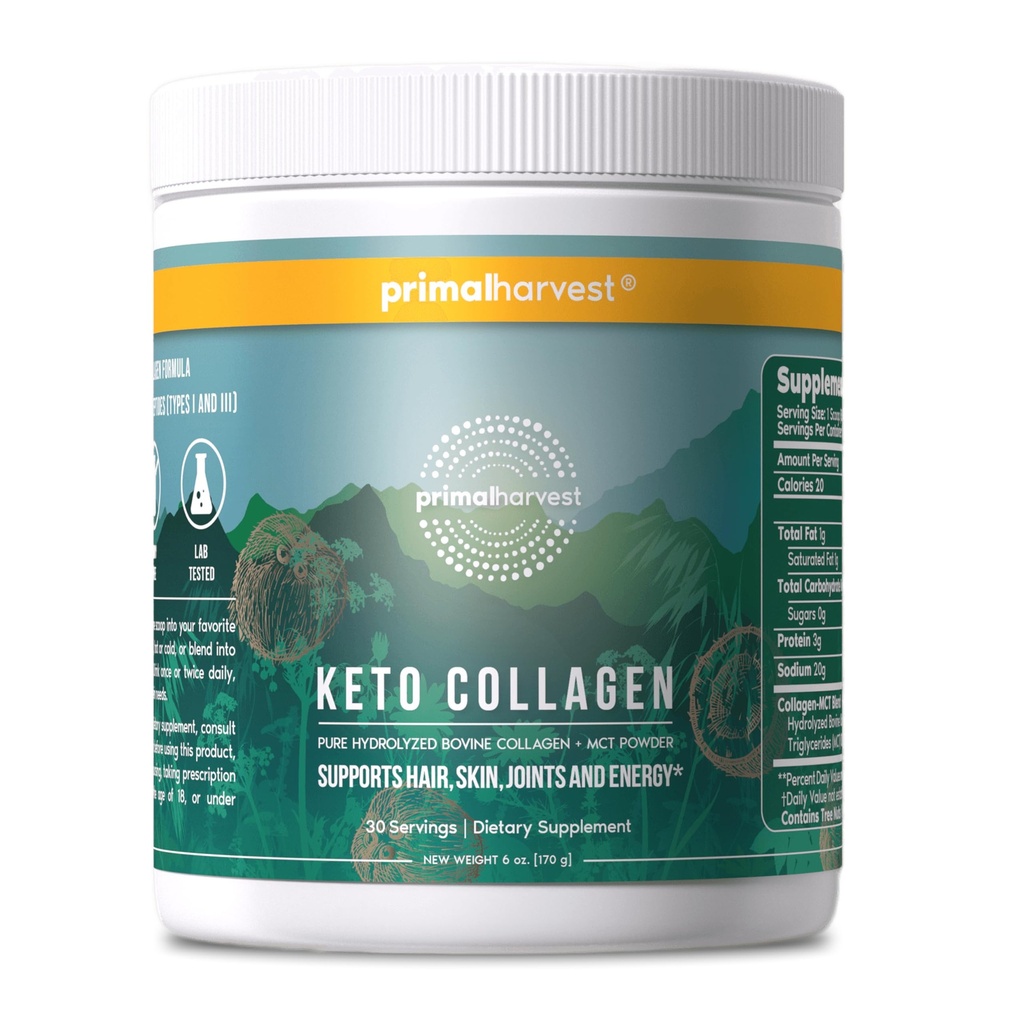 אבקת אטו קולג'ן W/MCT שמן סוג I & III Collagen Peptides עבור נשים וגברים 30 משרתים