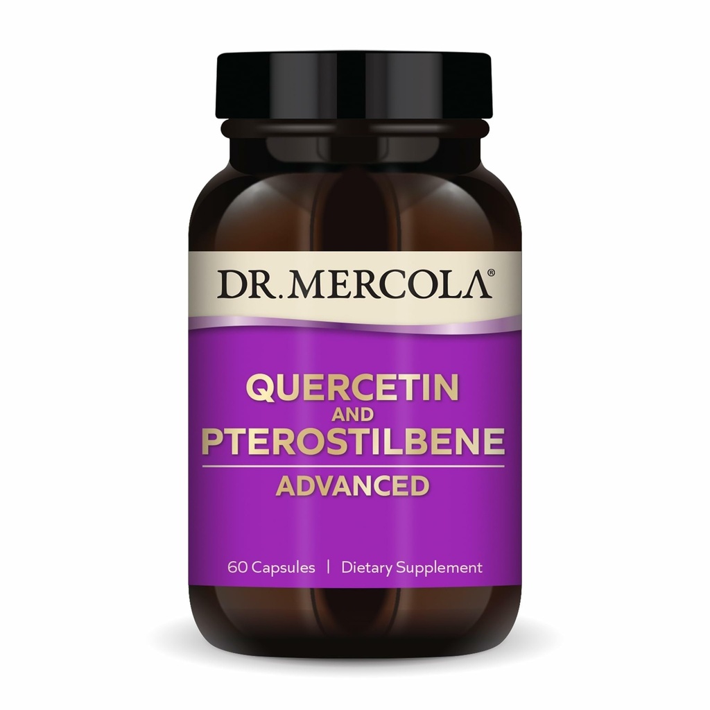 Dr. Mercola Quercetin & Pterostilbene מתקדם - תומך Respiratory & Immune Health - 500 מ"ג Quercetin - High-Bioavailability Formula - Non-GMO, Gluten-Free & Soy Free - 60 קפסולות (30 משרתות)