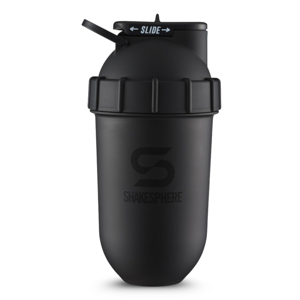SHAKESPHERE Shakerבק - 24oz Leak הוכחה חלבון Shaker בקבוק עבור Pre Workout, Smoothie, אבקת לשתות Mixes, No-Blade Mixer עבור התעמלות, BPA-Free, Easy & Easy לשאת (Matte Black)