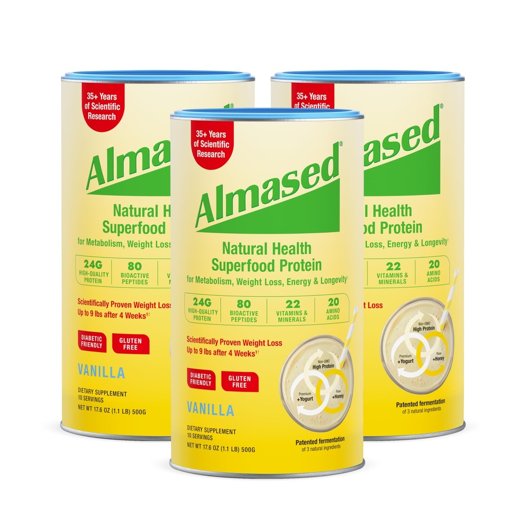Alansed Vanilla Meal שקד - נמוך-Glycemic High Plant Base חלבון אבקה-תזונה של תמיכה במשקל תזונה - Vanilla Flavor - 17.6 oz (1.1 פאונד (3 Pack)