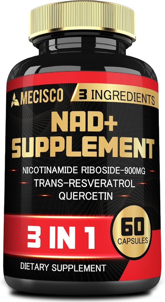3in1 NAD+ תוסף 1200Mg - Nicotinamide Riboside עם Trans Resveratrol & Quercetin - פעילות סלולרית, Immune, Aging Health - 60 ספירה אספקת 30 ימים