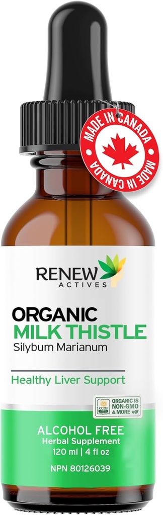 Renew Actives Milk Thistle Liquid Extracts for Optimal Health - No Alcohol, non-GMO, טבעוני - תמיכה ב- Liver Function & Digestive Health - Made in Canada - 4 flozozozozimal