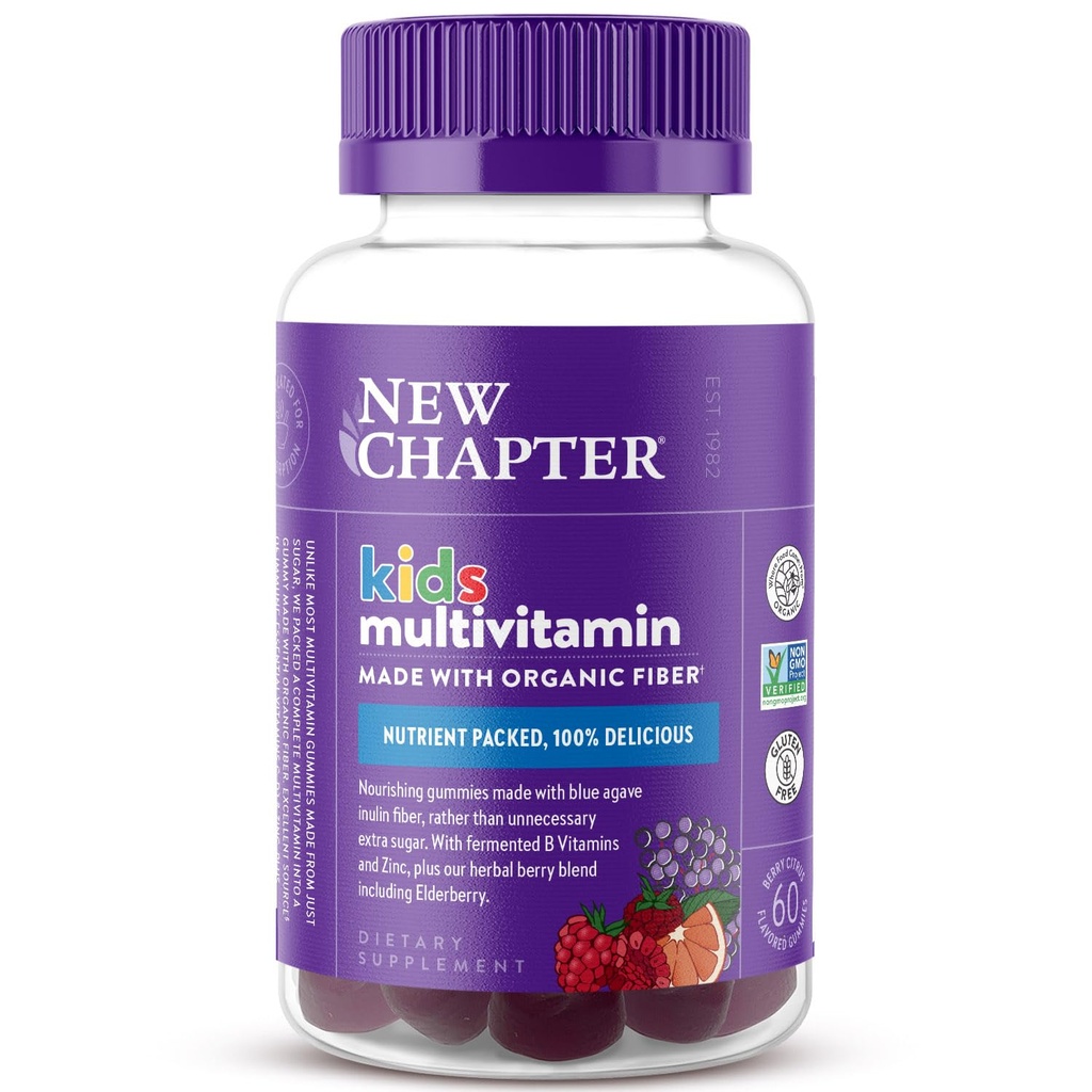 New Chapter Kids Multivitamin Gummies - 65% פחות סוכר, ויטמינים מסטיק לילדים עם ויטמין C, D3 & Zinc, non-GMO, Gluten Free, Bri-Citrus, 60ct