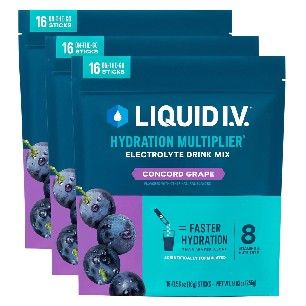נוזל I.V. hydrotion Multiplier - קונקורד גראפ | אבקת אלקטרוליט לערבב | 3 Pack (48 משרתים)