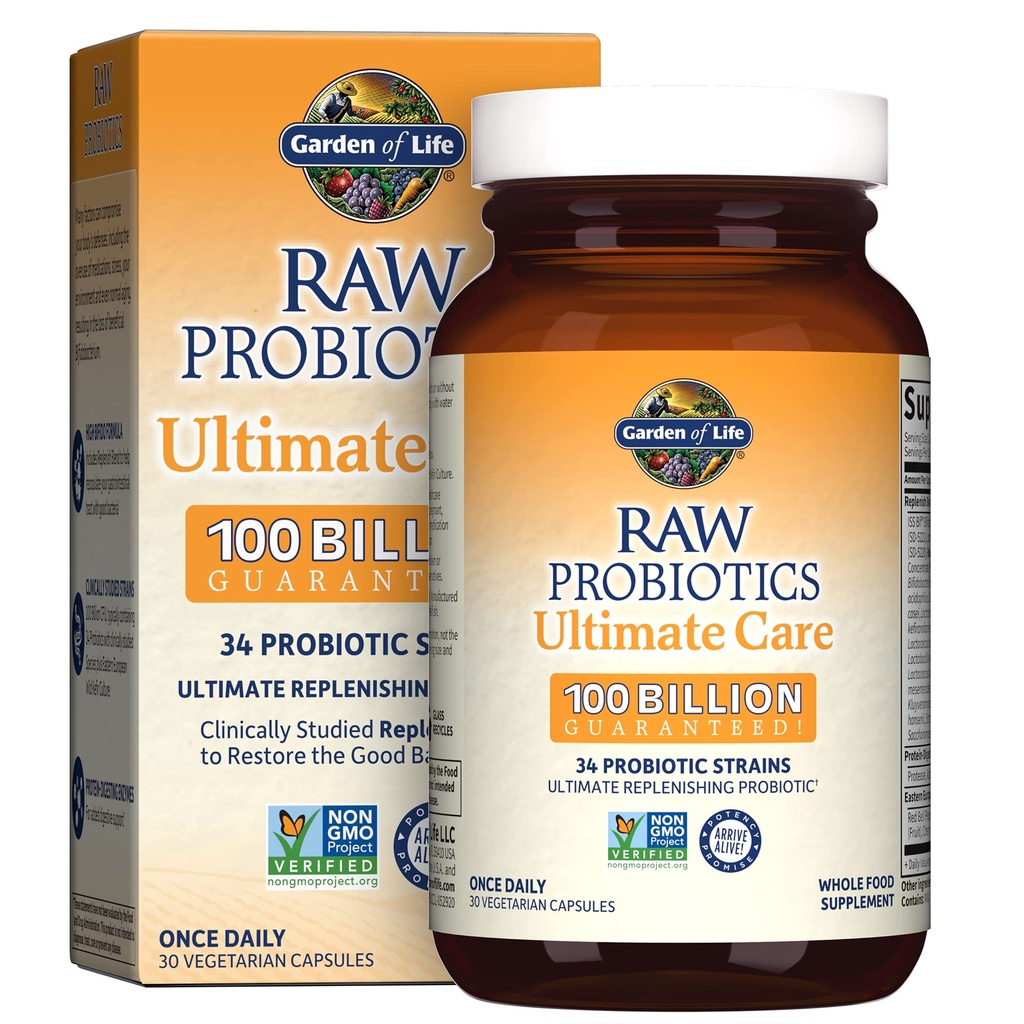 גן החיים Raw Probiotics Ultimate Care - 100 מיליארד CFU - תוספת תזונתית לתמיכה בבריאות Gut - עבור נשים וגברים - 30 קפסולות צמחוניות