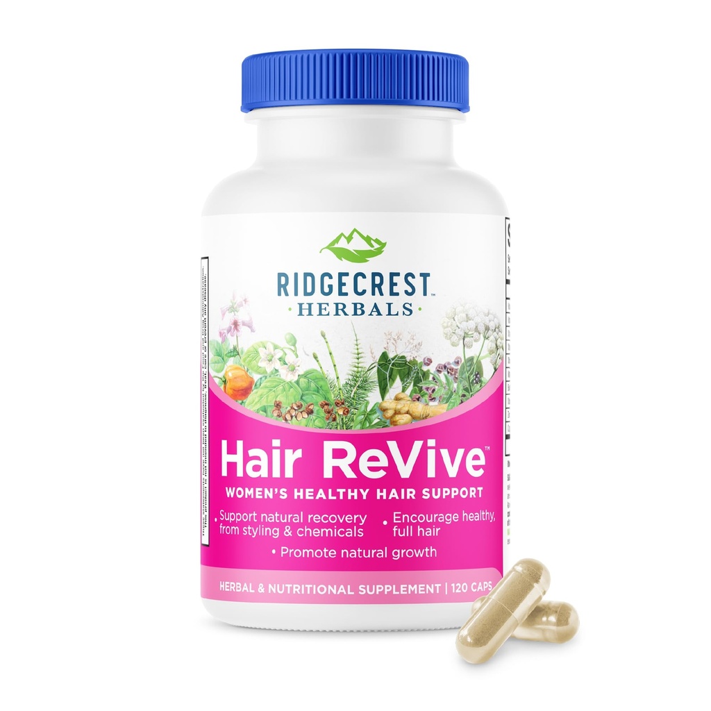 RidgeCrest Herbals Hair ReVive, Nutritional Hair Supplement with Vitamin C, Biotin (6000mcg), Zinc, and Copper, Hair Vitamins for Women to Support Healthy Hair, Skin, and Nails (120 Caps, 30 Servings)