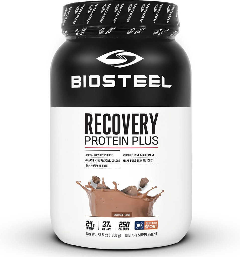 תוסף אבקת ה-BIOSTEEL Recovery Plus, Grass-Fed ו- Non-GMO Formula, שוקולד, 27 משרתים