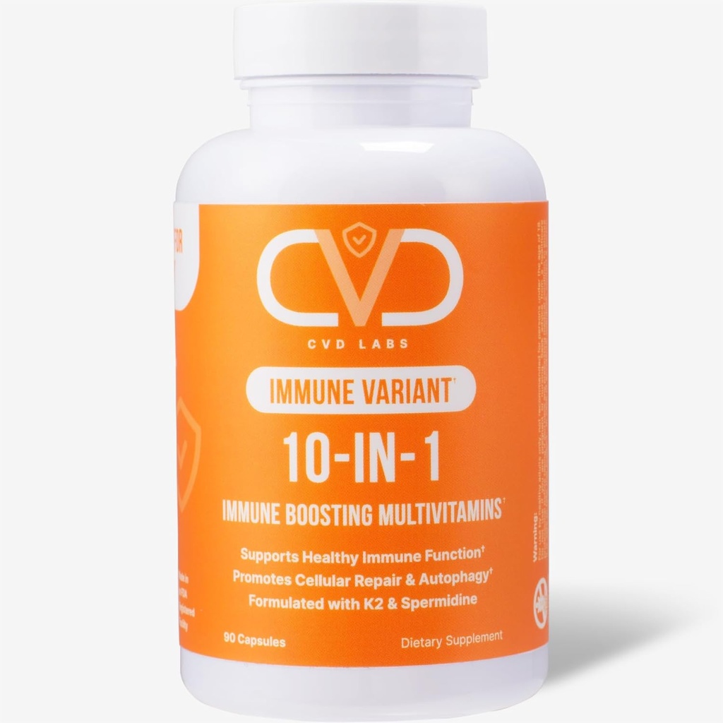 10in-1 Immune Variant, Immune Booster תוסף עם ויטמין B Complex, Zinc, Turmeric, ויטמין C & D עבור תמיכה והגנה על החיסון, Immunity Multivitamin עבור נשים וגברים, 90 קפסולות
