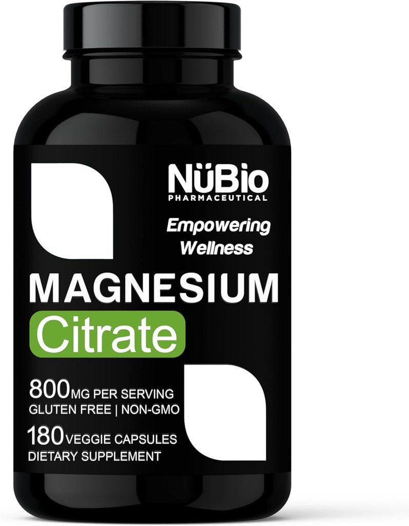 USA Made Vegan Magnesium Citrate 400 מ"ג קפסולות (Citrato de Magnesio) Non-GMO & Gluten-Free, Magnesium תוסף for Sleep Aid, Brain, Heart Health, Bone Strength, Metabolism and Stress by NüBio