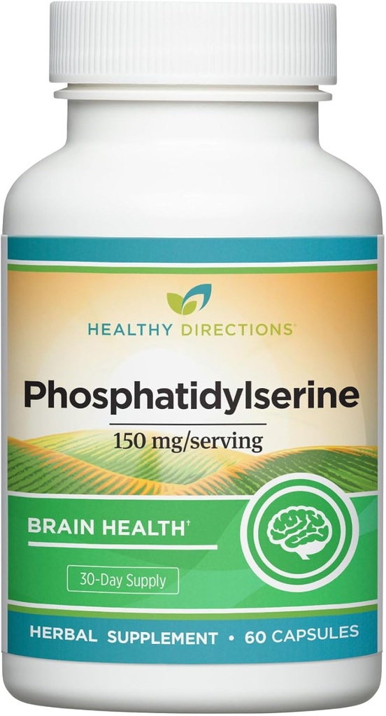 כיוונים בריאים תוספי Phosphatidylserine - 150 מ"ג / משרת, 60 קפסולות טבעוניות לבריאות קוגניטיבית, תפקוד המוח וזיכרון בריא (30 יום אספקה)