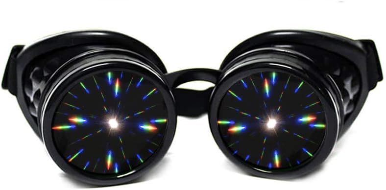 GloFX Black Padded Diffraction Goggles, Tinted Lens, מהדורה מוגבלת - Raves, EDM פסטיבל אביזרים, Light Shows, Club, Concert Wear - 3D Rainbow Fractal Kaleidoscope