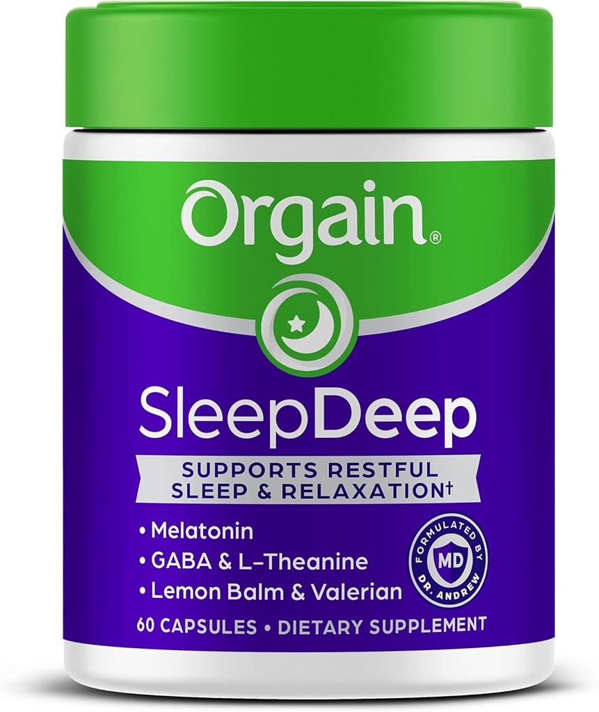 Orgain SleepDeep, Melatonin Sleep Aid תוסף עם Magnesium, GABA, L-theanine, L-Tryptophan, Chamomile, Lemon Balm & Valan Root, Gluten Free, דוקטור פורמולה - 60 ספירה, 30 יום אספקת 30 יום אספקה