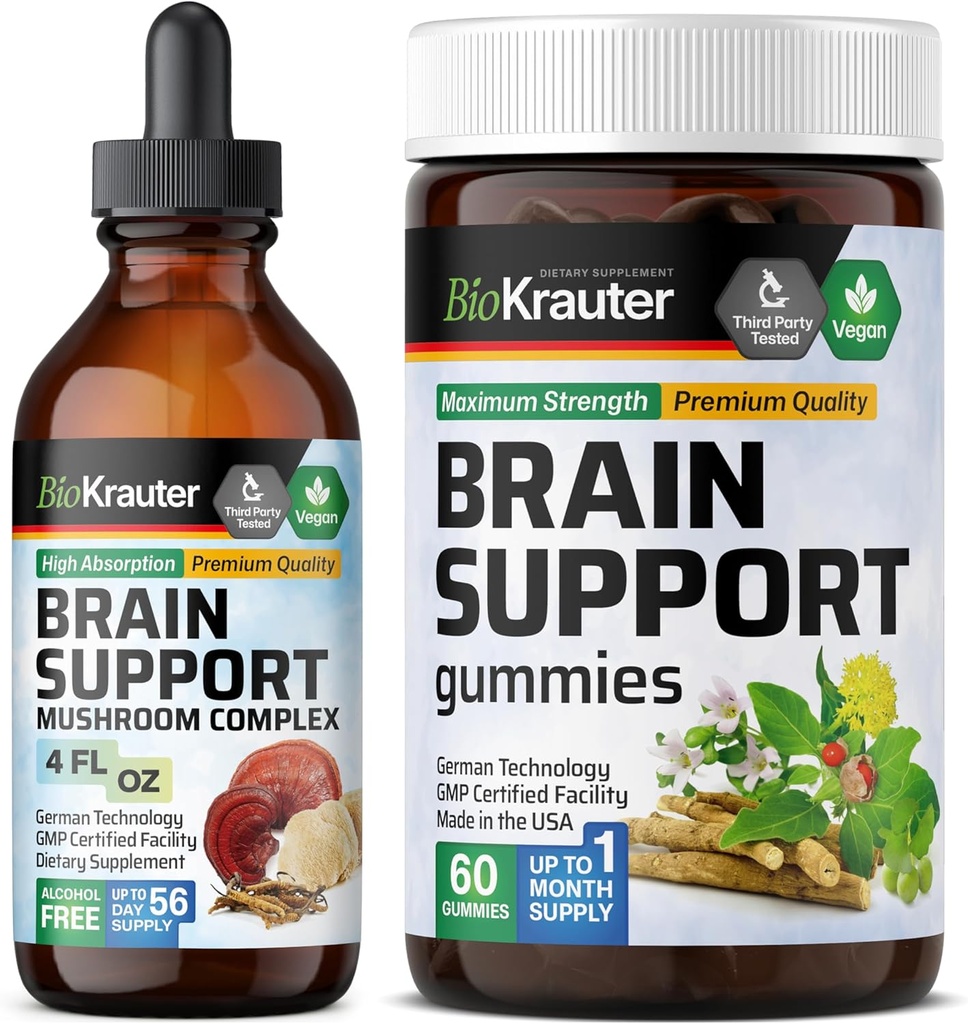 BIO KRAUTER Brain תומך 60 חניכיים ומוח תמיכה Mushroom Tincture 4 Fl. Oz.