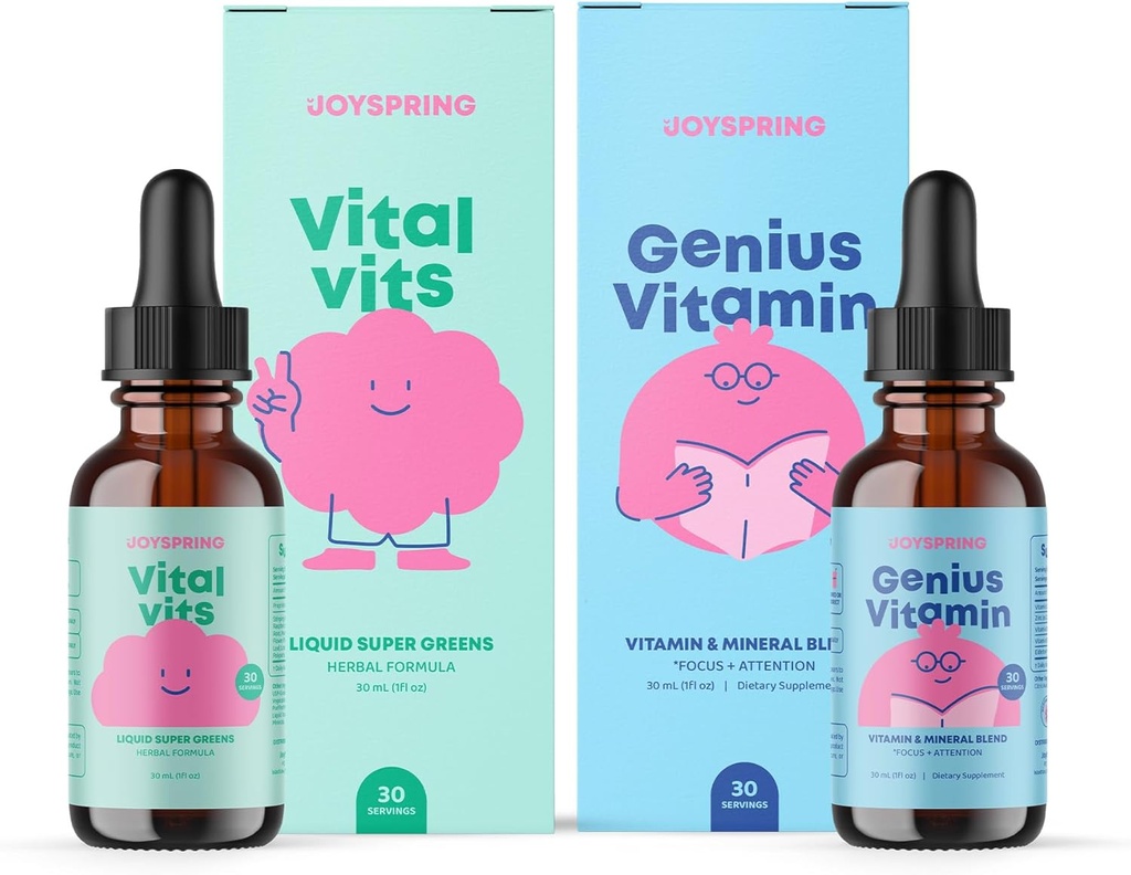 JoySpring Daily Multivitamin with Burdock Root & Elderberry Bundle | ילדים ויטמינים שמקורם באופן טבעי, non-GMO, Non-Alco Catholic Liquid Formula, Immunity Health Support