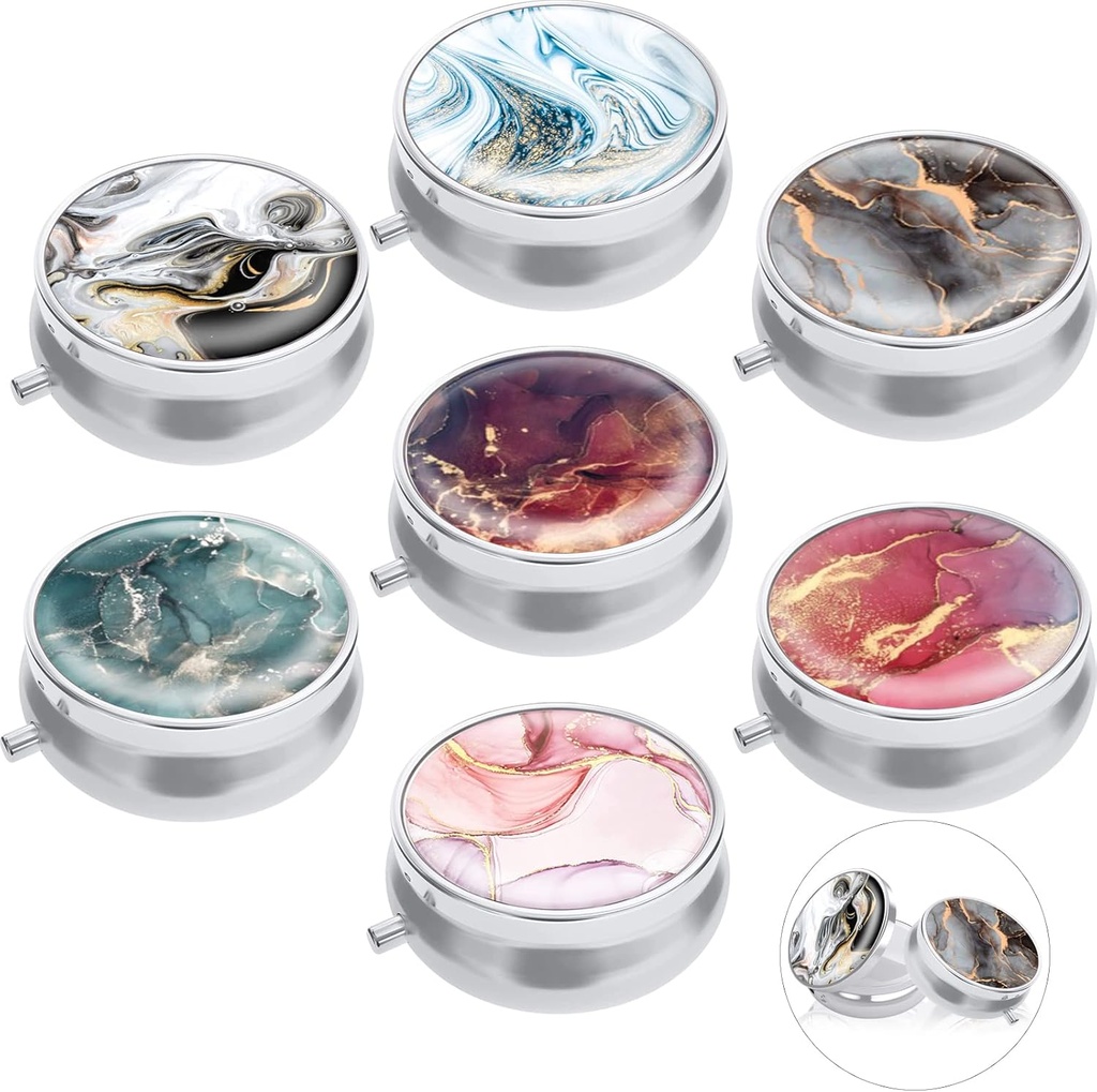 7PCS Round Pill Box Case, ULENDIS 3 השוואתי Portable Sweet Travel Pill Case Medicine Tablet הויטמין Holder מארגנת, מחסנית עיצוב דקורטיבית המכילה עבור Purse Pocket Travel Gift