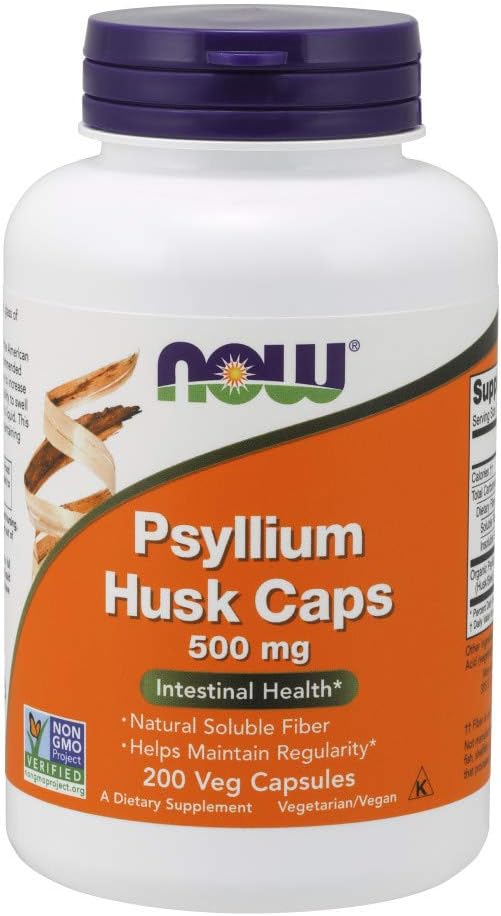 Now Psyllium Husk 500 מ"ג, 200 קפסולות (Pack of 3)