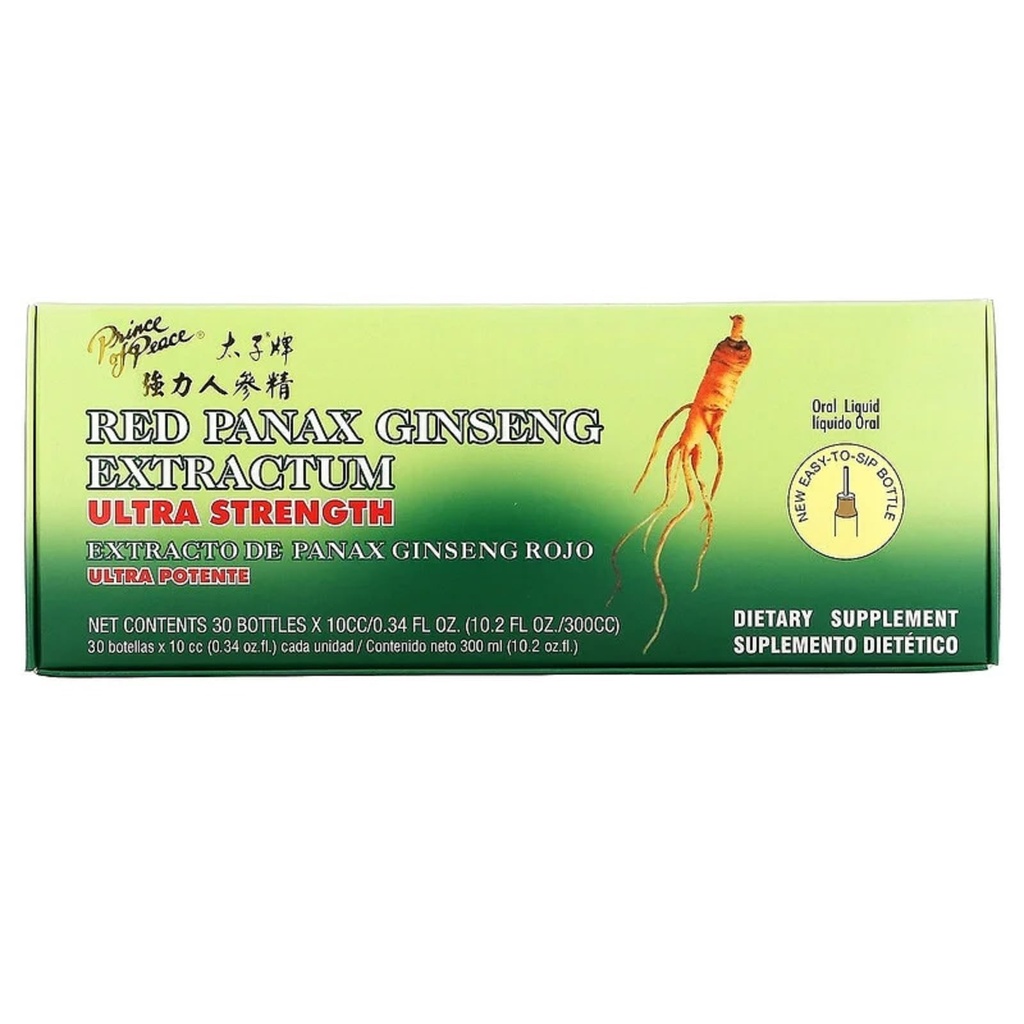 Prince of Peace Red Panax Geneseng Extractum Ultra Strength, 0.34 fl. oz. Each - Brain Boosting Supplement - Red Panax גינזנג Shots - תמיכה באנרגיה, Mood, & Focus - 2 Pack - 20 בקבוקים