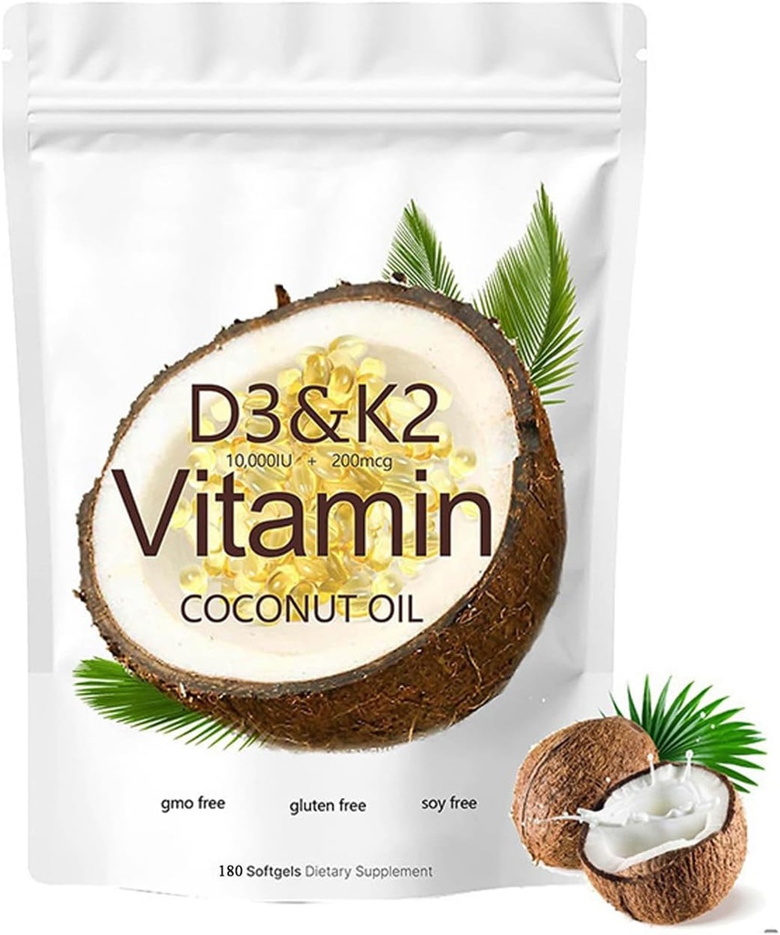 2-in-1 ויטמין D3 K2 Softgel, 10000 IU VIT D3 + 200 MCG ויטמין K2 (180 Pcs)