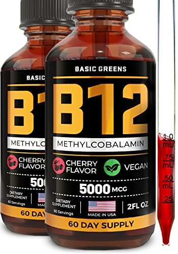 ויטמין B12 נוזל sublingual טיפות 5000 mcg - טבעוני Methyl B-12 תוסף עבור אנרגיה & Focus - B 12 ויטמין עבור נשים וגברים - קיצור מהיר Methylcobalamin - 120 משרתים - 4 oz oz oz