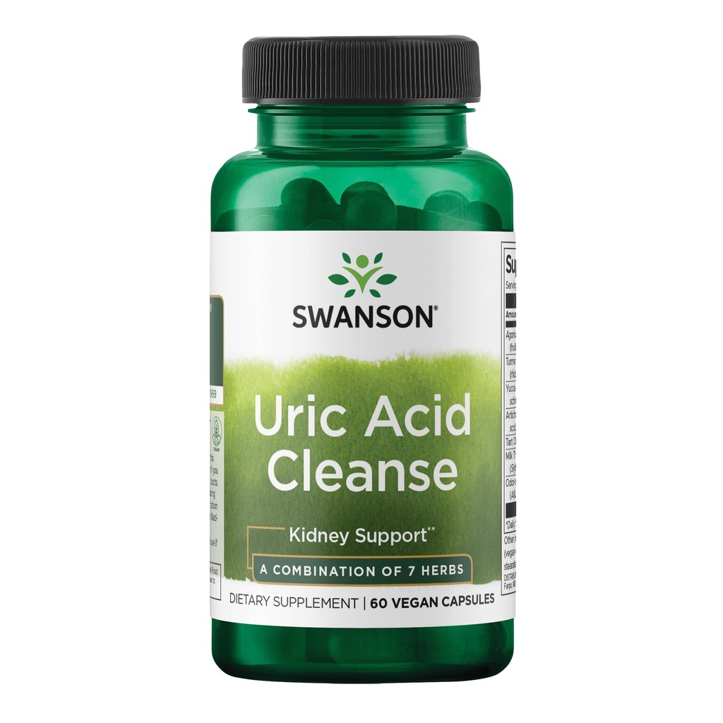 Swanson Uric Acid ניקויse - תוספת טבעית לקידום התמיכה של Kidney - תכונות שילוב Powerful של 7 Herbs - (60 קפסולות Veggie)