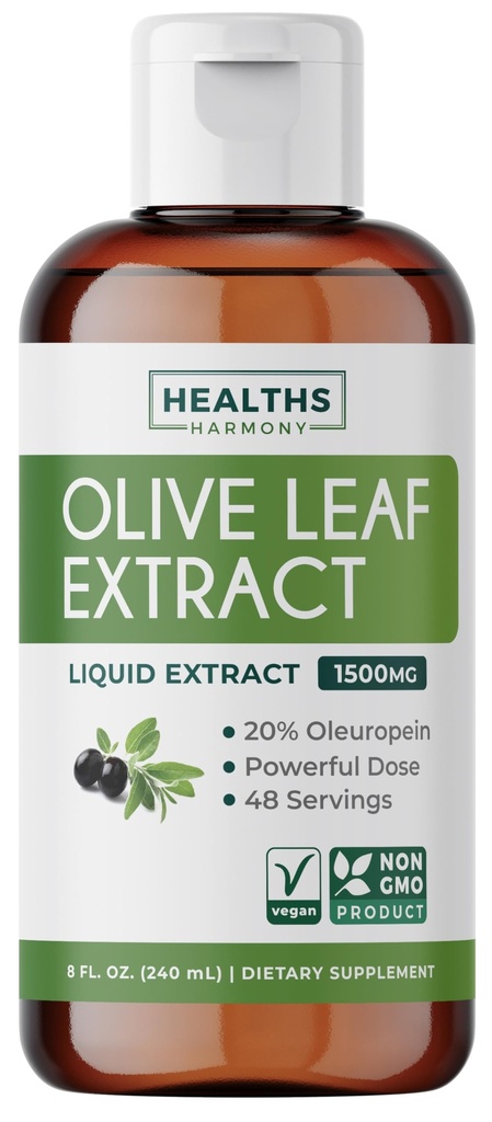 תמצית אוליבעין (Non-GMO) Super Power: 20% Ol Europein - 1500mg - Vegetarian - Immune Support Supplement, Skin Health, and Powerful Antioxidants - 8 Fl Oz