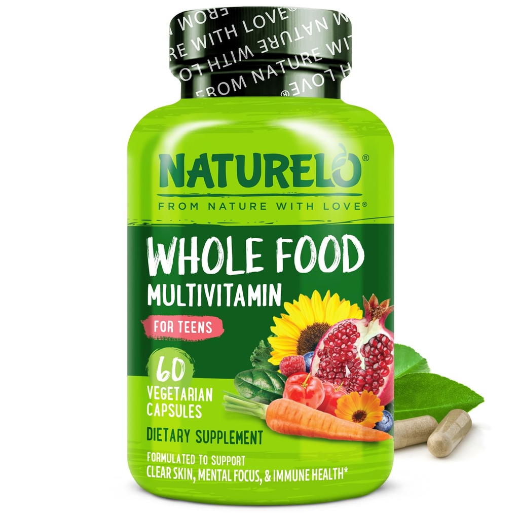 NATURELO Multivitamins for Teenage Girls / Boys, 60 קפסולות, מזון שלם עם מינרלים, non-GMO, Vegetarian
