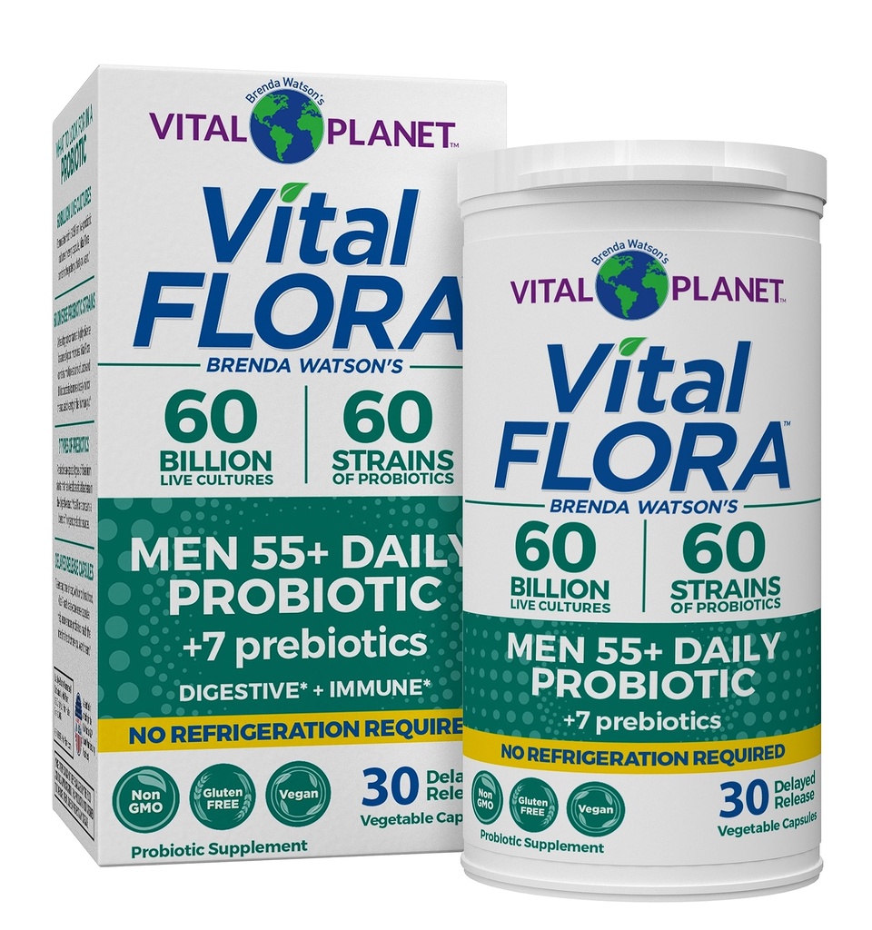 Vital Planet - ויטאל פלורה גברים מעל 55 Daily Probiotic, 60 מיליארד CFU, Diverse Strains, אורגני Prebiotics, Immune Support, Immune Health Shelf Stable Probiotics for Men, 30 קפסולות