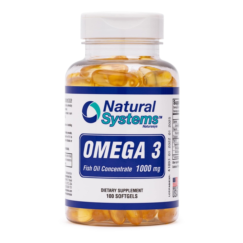אומגה 3 1000 מ"ג שמן 100 מ"ג Softgels על ידי מערכות טבעיות - אומגה 3 תוספי מזון - קפסולות עבור דיאטה יומית - EPA - DHA - מושלם עבור הלב, העין, המוח ופרקים תמיכה *