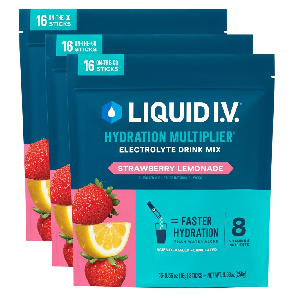 נוזל I.V. hydrotion Multiplier - Strawberry Lemonade | אבקת אלקטרוליטה שתי לערבב | 3 Pack (48 משרתים)
