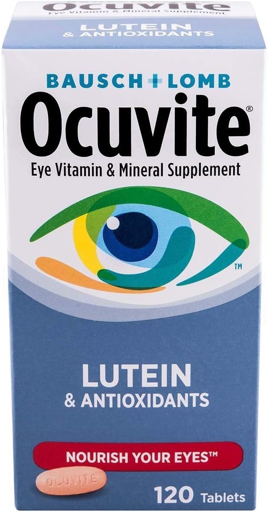 Bausch & Lomb Ocuvite ויטמין ומינרל תוספת לעיניים עם טבליות Lutein, 240-Count
