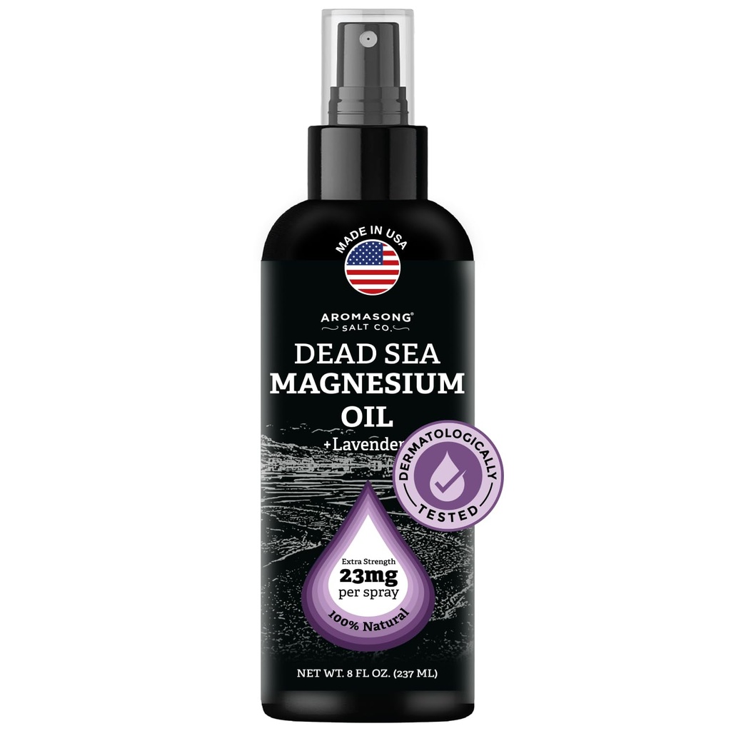 Aromasong Magnesium Spray Lavender - תוספת כוח (23 מ"ג בכל Spritz) 8 Oz - שמן מגנזיום טבעי ו Pure Magnesium שמן Spray - Made in the USA - for Leg Discomfort and Promotes a Calm Sleep