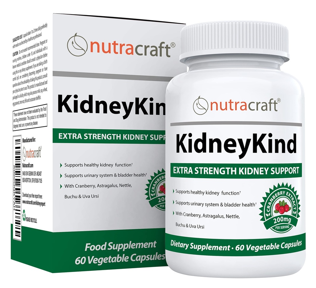 Nutracraft KidneyKind #1 Kidney Support and Detox תוסף | Kidney ניקויse for Bladder & Urinary Health | Buchu, Joiper, Uva Ursi, Cranberry, Nettle Leaf & More | 60 קפסולות Vege