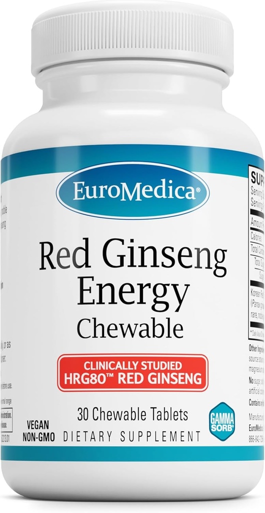 EuroMedica Red גינזנג אנרגיה - תוספת לתמיכה באנרגיה בריאה & פוקוס - תוספת צמחית עם אבקת שורש Red גינזנג קוריאנית - טבליות טבעוניות כדי סיוע בריאות סוף - 30 טבליות Chewable Tablet