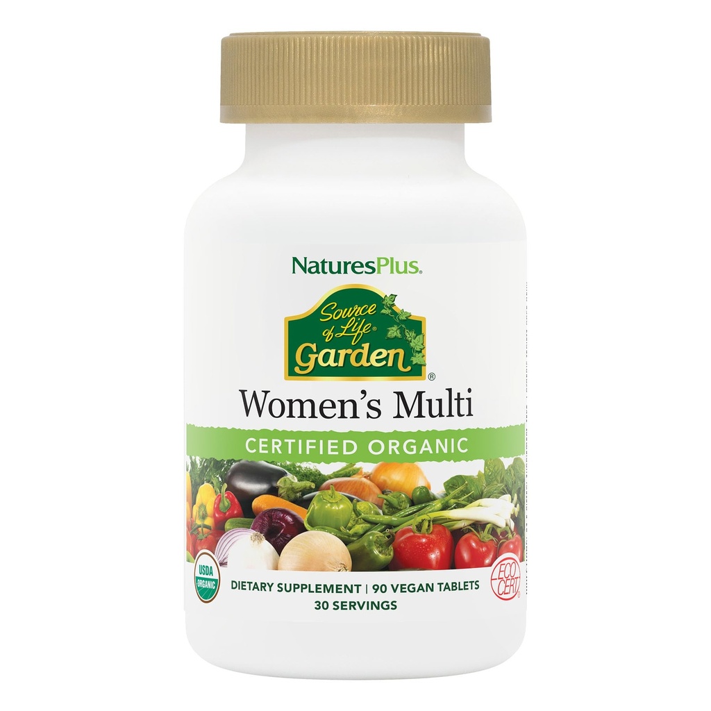 NaturesPlus Source of Life Garden Organic Women's Multivitamin - Pure, Natural Whole Food Ingredients - 90 טבליות טבעוניות (30 משרתים)