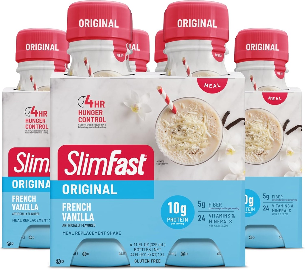 SlimFast Meal החלפת Shake, Vanilla הצרפתי המקורי, 10g של מוכן לשתות חלבון, 11 Fl. Oz בקבוק, 4 Count (Pack of 3) (Packing May Vary)