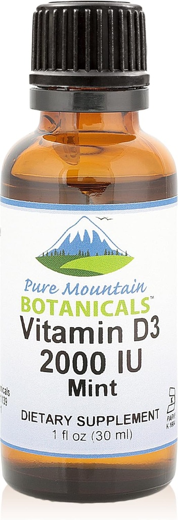 Pure Mountain הבוטנים פלצבו ויטמין D Drops - Mint Flavored נוזל ויטמין D3-2000o לכל המשרת - 1ozבק