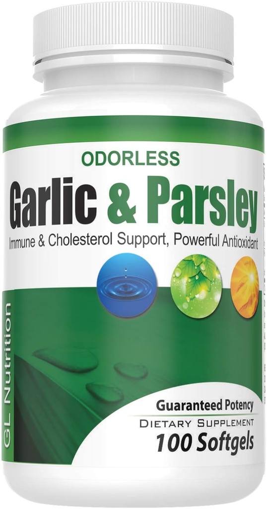 Garlicless Garlic and Parsley Softgels by GL Nutrition | All-Natural Detox That Boosts Immunity & Metabolism, תומך ב- Heart Health & Cholesterol Levels 100:1