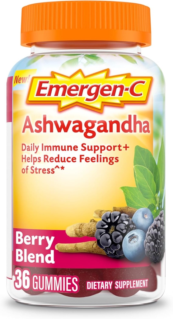 Emergen-C ויטמין C ו- Ashwagandha Gummies, תוספת תזונתית לתמיכה ב-Immune, ברי בלנדר, חזרה לבית הספר Essentials - 36 Count Countdha Gummies