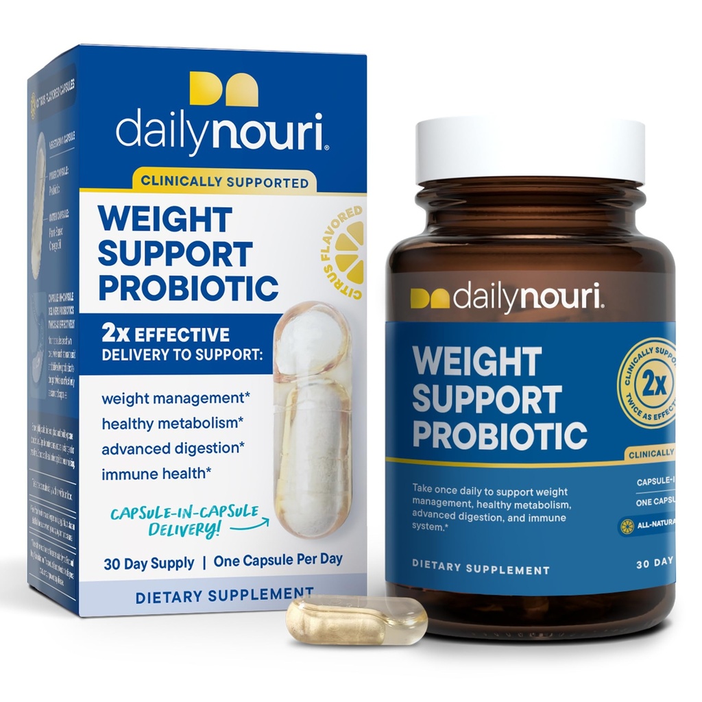Daily Nouri Weight Support Probiotic for Women & Men | תמיכה בניהול משקל בריא, Metabolism, Digestion & Gut Health | 3 בדיקות קליניות של סטרינס + שמן אומגה טבעוני