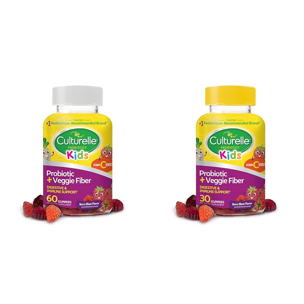 Culturelle Kids Daily Probiotic + Veggie סיבים חניכיים (60 & 30 Count) - ברי פלאפור, Digestive & Immune Health Support