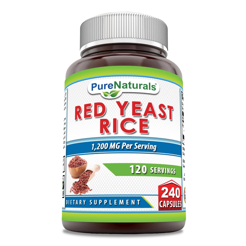 טבעיים טהורים Red Yeast Rice 1200 מ"ג לשרת, 240 קפסולות תוספת | Non-GMO | Gluten Free | Made in USA