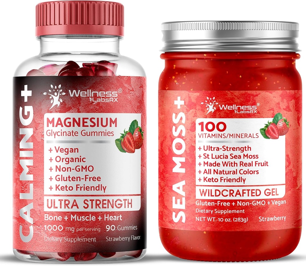 Goodness LABSRX Irish Sea Mosss Gel Strawberry Flavor - Magnesium Glycinate Gummies 1000 מ"ג