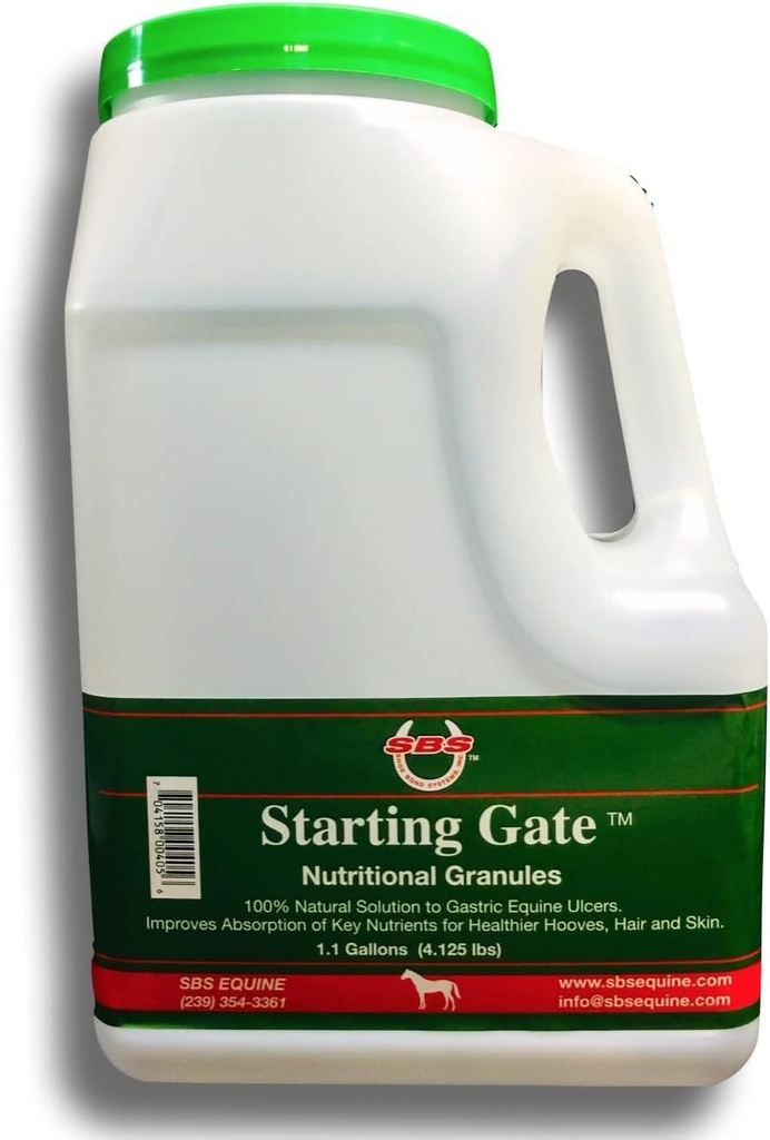 SBS Equine Start Gate Granules - סוס Stomach Ulcer Treatment & Ulcer הקלה, תוספת סוס פורמולה סקאו עבור להאכיל, פרפ מושלם כמו שיער, Skin & Hoof (1.1 Gallon)