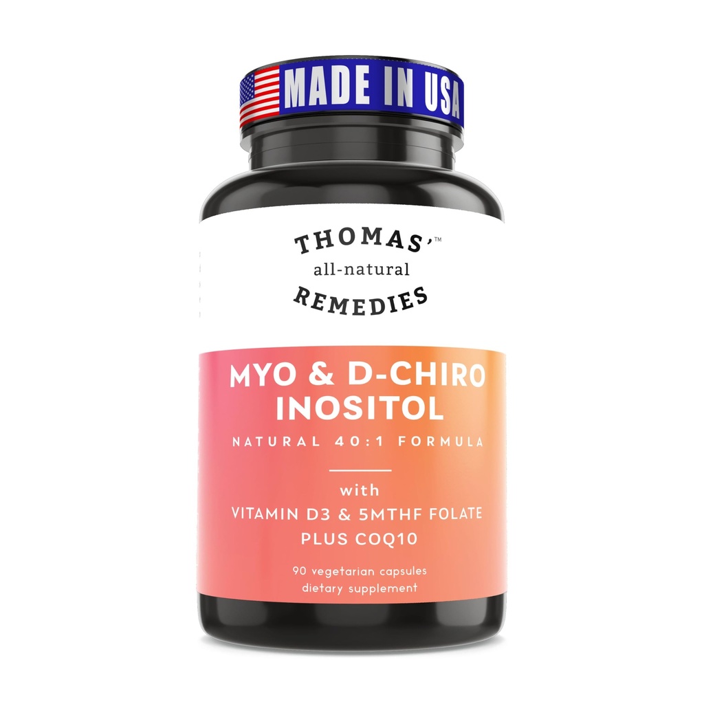 All-טבעי Remedies Myo Inositol תוסף & D-Chiro Inositol בלנדר תוספת עם Folate ווויטמין D3, 40 עד 1 Ratio, Non-GMO, No Fillers, CoQ10, 90 קפסולות טבעוניות