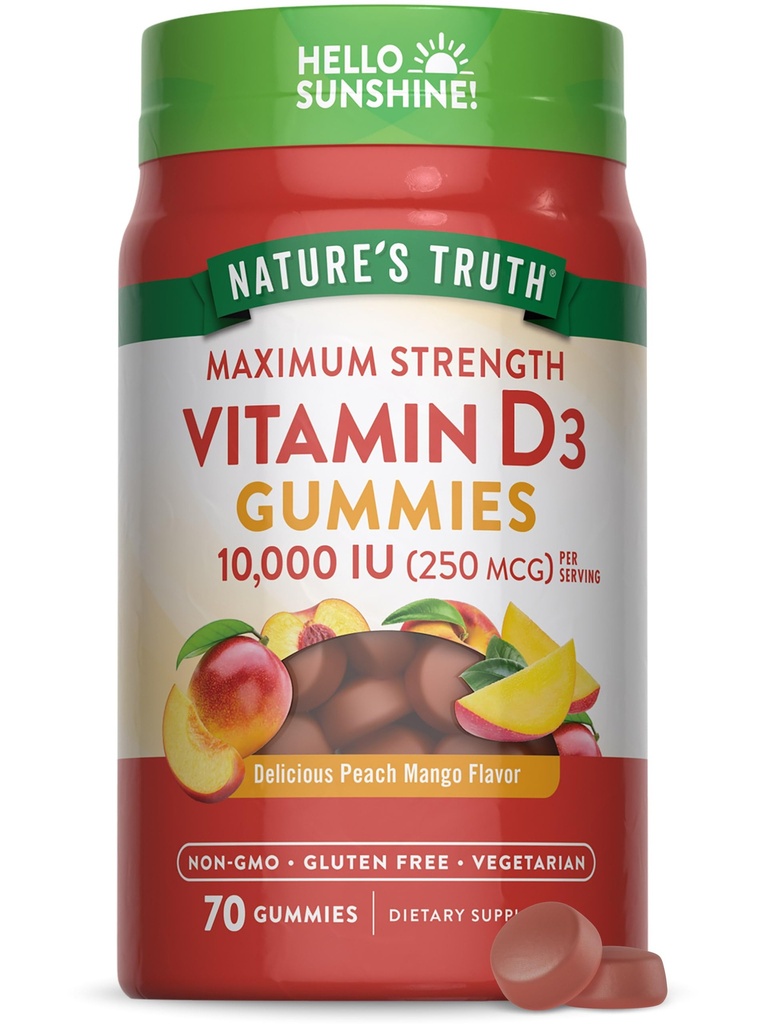 האמת של הטבע ויטמין D3 מסטיקמיות | 10000 IU | 70 Count | Peach מנגו Flavor | Vegetarian, non-GMO & Gluten Free Supplement