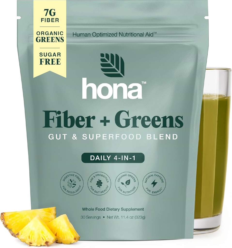 Gut & Superfood Blend, Greens Powder with Prebiotics, Probiotics, Fiber & Natural Caffeine, Gluten Free, Sugar Free, Dairy Free, Vegan Non GMO Greens Superfood Powder, 30 Srvgs