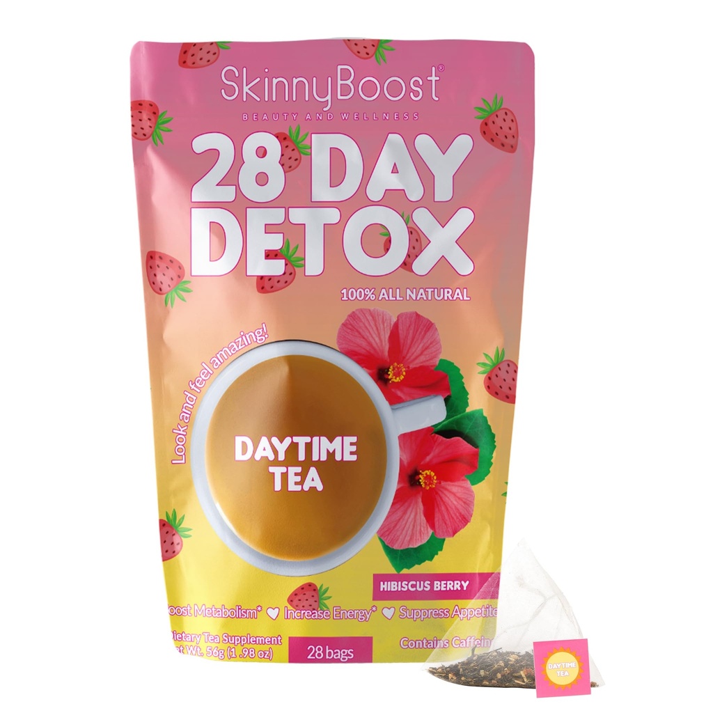 HeyBoost 28 Day Detox Daytime Tea - HIBISCUS TERRY (28 Tea Bags) תומך Metabolism Boost, Detox, All Natural, Non GMO, טבעוני, Keto Friendly