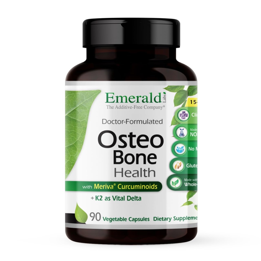 EMERALD LABS Osteo Bone Health - Immune Support & Bone & תוסף משותף עם ויטמין D3, K2, Calcium, Magnesium, OptiMSM, Meriva Phytosome & More - 90 קפסולות ירקות
