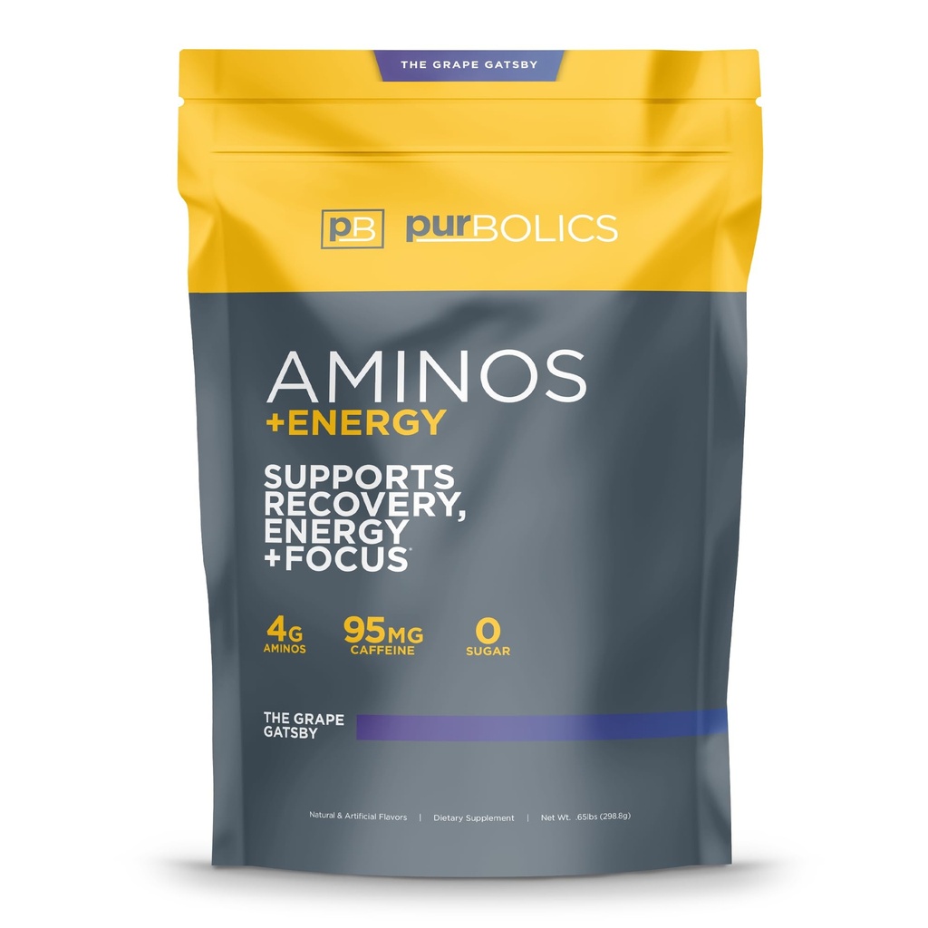 Purbolics Aminos + אנרגיה | תמיכה התאוששות, אנרגיה ו פוקוס | 95 מ"ג של קפאין, 0 סוכר ו 60 משרתות (גרף Gatsby)