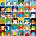 Hebayy 36 Pair Animals Matching Game Cartoon Flash Cards Erasable (72 PCs, Every Measures 2) X 2